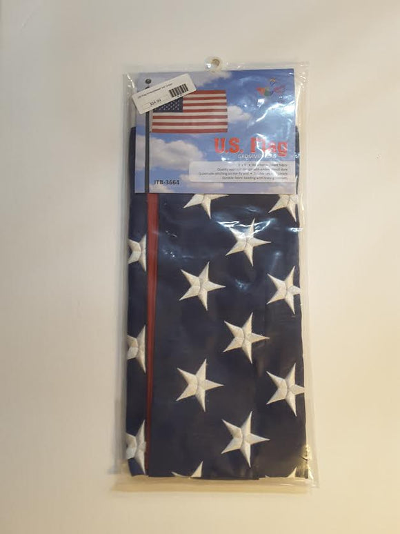US Flag Embroidered 3x5 Grommet